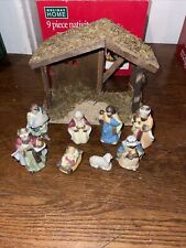 9 Piece Porcelain Nativity Set with wood manger In Box picture