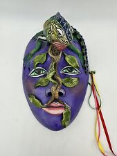 Vtg Clay Art Mask HandCrafted Iguana Crawling Out Of Woman’s Face 3D Signed OOAK picture