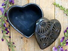 Heart Shape Box Polished Black Clay San Bartolo Coyotepec Handmade Oaxaca Mexico picture