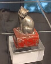 Scarce Vintage Small Cast Metal Cat on Lead Red Book Figurine Circa 1930's 2 ½