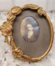 Antique Gold Metal Oval Picture Frame, Art Nouveau Style, w/Antique male photo picture