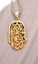 Vintage Kabbalistic  Silver+Gold Hamsa Necklace ,  Judaica, Jewish Amulet. picture