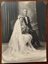 VTG 1920's Formal Wedding Portrait Flapper Bride Headpiece Crossed Ankles picture