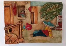Vintage 1937 Chalkware Wall Hanging Mexican Pueblo Signed R Dell Osso Rare 12x9 picture