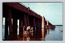 Ocean City MD-Maryland, Boys Fishing on Catwalk at Bridge, Vintage Postcard picture