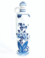 1980 Royal Delft Blue Porcelain Cruet Elegant Flowers Carafe Dutch Windmill MCM picture