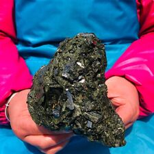 3.65LB  Natural Green Tourmaline Quartz Crystal Cluster Mineral Specimen picture