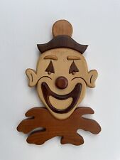 Vtg Handcrafted Intarsia 3D Wood Clown Inlay Marquetry Plaque by Al Wubker picture