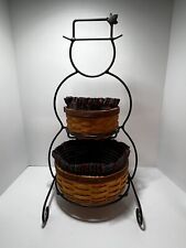 Longaberger Small Wrought Iron Snowman 2 Baskets 2 Liners 2 Plastic Trays  @2000 picture