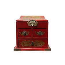 Chinese Oriental Red Flower Birds Mirror Rectangular Jewelry Box ws2529A picture
