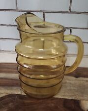 Vintage Libbey Amber Gold Glass Pitcher With Ice Lip & Handle 1970's 9.25