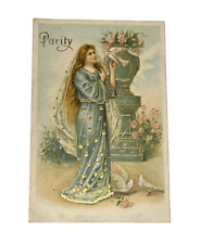Antique Religious Postcard Purity Virtue Benevolence Embossed Gold Gilt England picture