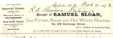 1893 ROCHESTER NY SAMUEL SLOAN GAS FITTING STEAM HEATING  BILLHEAD INVOICE Z1757 picture