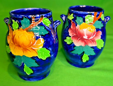TWO VINTAGE Maling Ware Miniature Vases, Blue Floral, 3.5