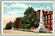 Athens, Georgia - Broad St., Confederate & Clark Monuments - Vintage Postcard picture