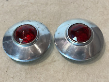 Vtg Pair RED Cut  Glass Reflectors Hot Rod, Motorcycle, Bicycle  Aluminum Bezel picture