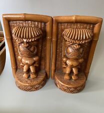 VINTAGE Coco Joe’s Set of 2 TiKi Hapa Wood BOOKENDS Statues Made in Hawaii picture