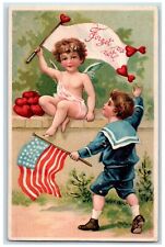 1909 Valentine Hearts Patriotic Embossed Saint Marys Ohio OH Antique Postcard picture