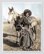 Cowgirl Nellie Brown, Black Woman & Horse, Vintage Colorized Photo Reprint picture