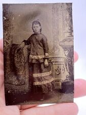 1870s~1880s 1/6 Plate Tintype Young Girl Standing Full View No ID picture