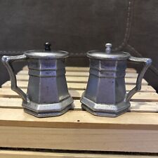 Vintage Rare Pewter Salt and Pepper Shakers Mid Century Colonial Collectible picture