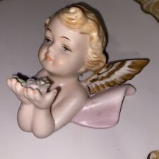 Vintage Hand Painted Porcelain Wall Cherub with Wings~Japan picture