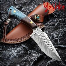Viking Hunting Knife Flamed Pattern Hammered Forged Fixed Blade Outdoor BBQ Tool picture