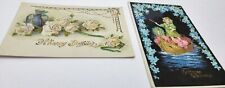 2 Antique Birthday Greetings Postcards Unmailed Girl in Boat Roses picture