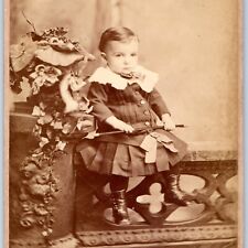 c1880s New York City, NY Cute Baby Swagger Stick Cabinet Card Photo Meuer B17 picture