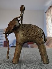 Antique Indian Brass Hindu Warrior Elephants Statue Figurine Art Sculpture Decor picture
