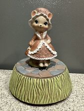 Vintage 1982 Music Box 6” Hand Painted Ceramic Adorable Mouse Working Condition picture