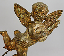 Vintage Gilded Angel Christmas Pick Ornament with Sparkle Trim 3-3/4