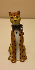Vintage Limoges Porcelain Cheetah Leopard Chain Porcelain Trinket Box picture