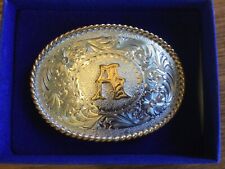 VTG Montana Silversmith Western Silver Plated  Initial “A” Oval Belt Buckle picture