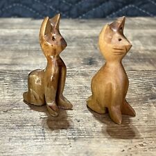 Two Small Mid Century Modern Art Cat Wood Carvings  picture