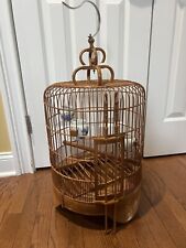 Vintage Asian Round Carved Bamboo Wooden Bird Cage (Large) picture