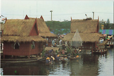 Postcard One of Thai houses built on the bank of canal engages in trade VTG CC6. picture