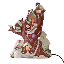 Santas Christmas Treehouse Light Up Musical Ceramic Handpainted Vtg 70s VIDEO  picture