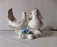 Vintage Pair White Doves Figurine Blue Flower Ceramic Love Birds Taiwan picture