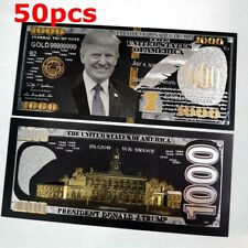 50pc Black Silver Foil Banknote President Donald Trump $1000 Dollar Bill Gift picture
