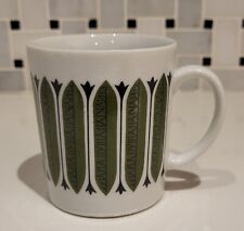 Vintage MCM Coffee Mug Tea Cup Striped Boho Retro 70s Green Black White picture