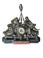 massive victorian french mantle clock  figural knights dragons gargoyles 1880s picture