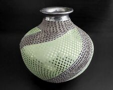 Lucio Soto Mata Ortiz Mexican Black Green Reticulated Pottery Vase 5.75