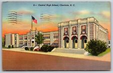 Charlotte North Carolina~Central High School Bldg~US Flag~PM 1946~Linen Postcard picture