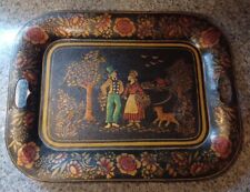 Antique 19th Century Tin Toleware Hand Painted Tray Courtship Man Woman Folk Art picture