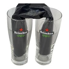 Vintage Heineken Clear Star Logo Etched Barware Beer Tall Glasses Set of 2 picture