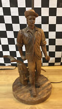 VTG hand Carved Wooden Farmer founder Statue lamp Harvesting plow 25