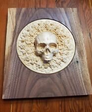 3D Carved Wood Skull With Roses picture