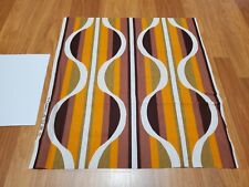 Awesome RARE Vintage Mid Century Retro 70s 60s Org Brn Olive Stripe Drop Fabric picture
