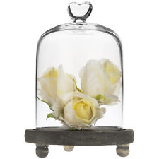 MyGift Clear Glass Cloche Dome Jar Display with Heart Handle and Gray Wood Base picture